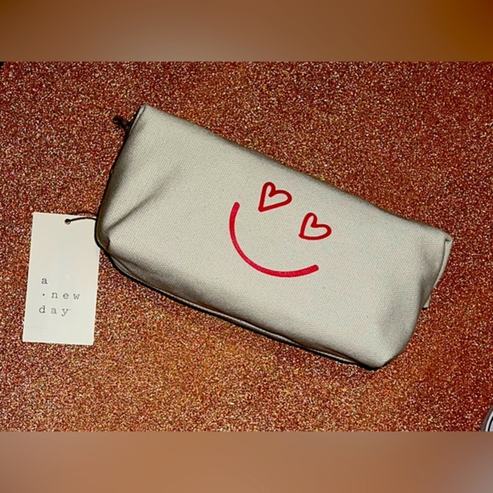 A New Day Canvas Smiley Face Make Up/Travel Pouch